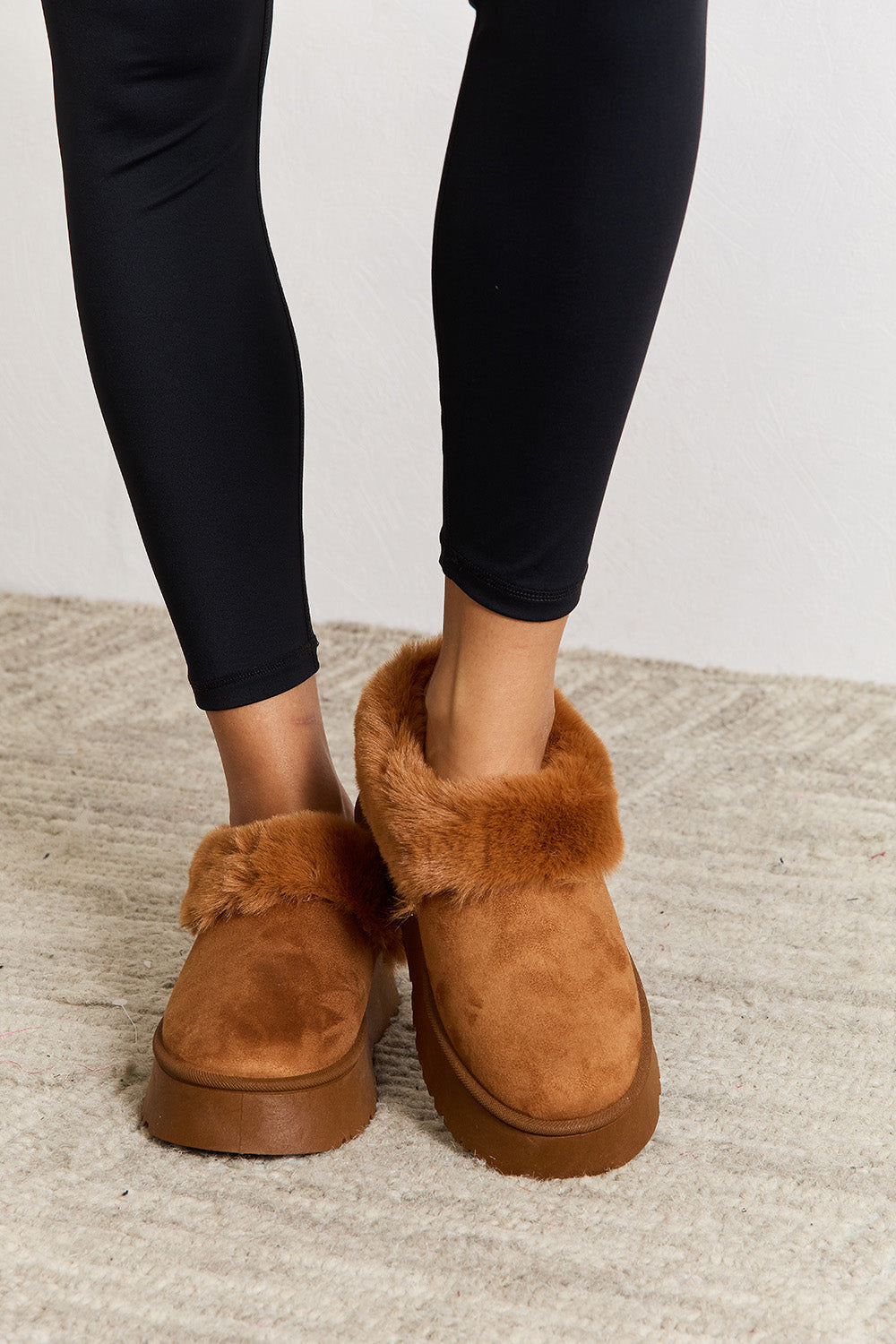 Legend Footwear Furry Chunky Platform Ankle Boots