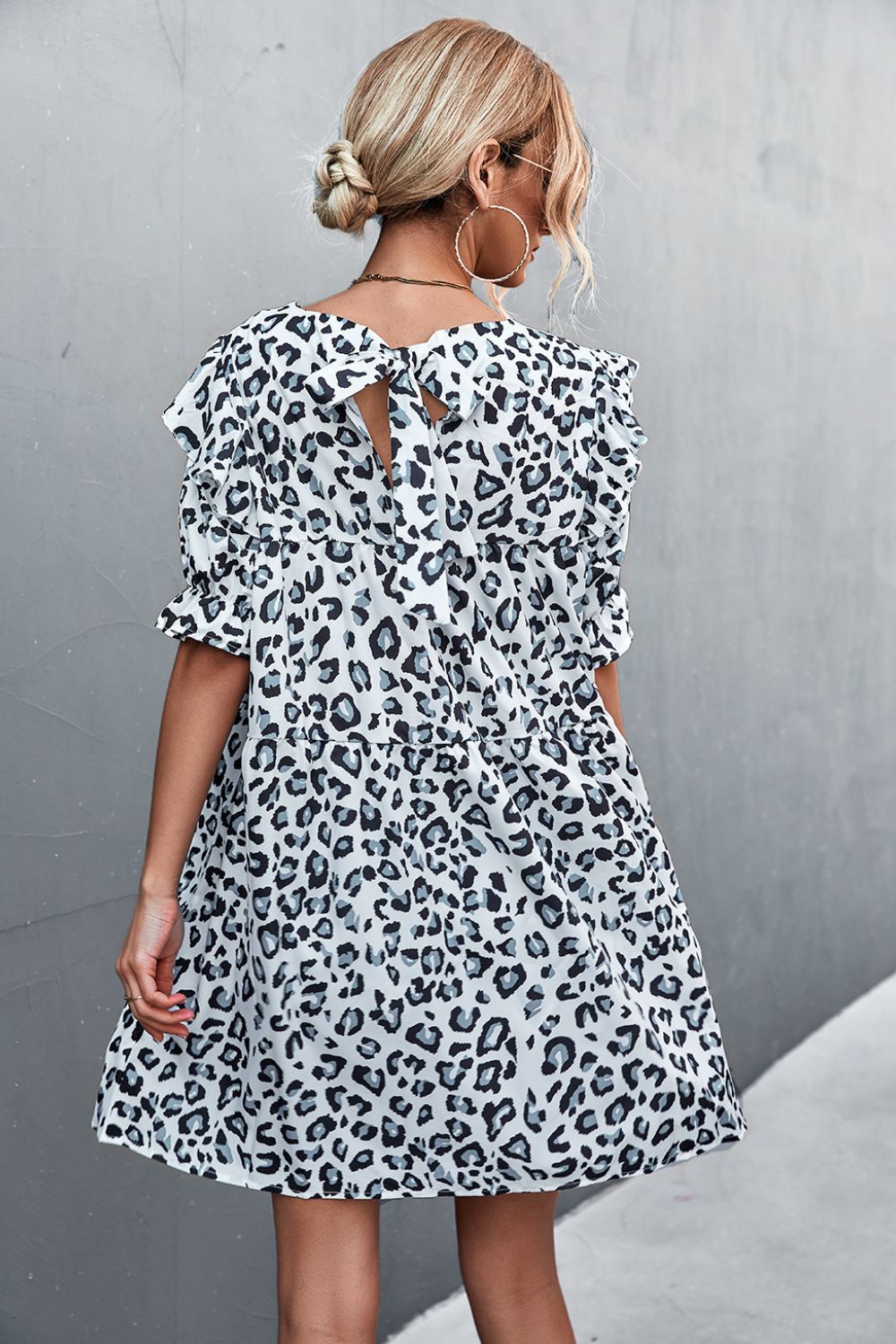 Ruffled Leopard Half Sleeve Dress