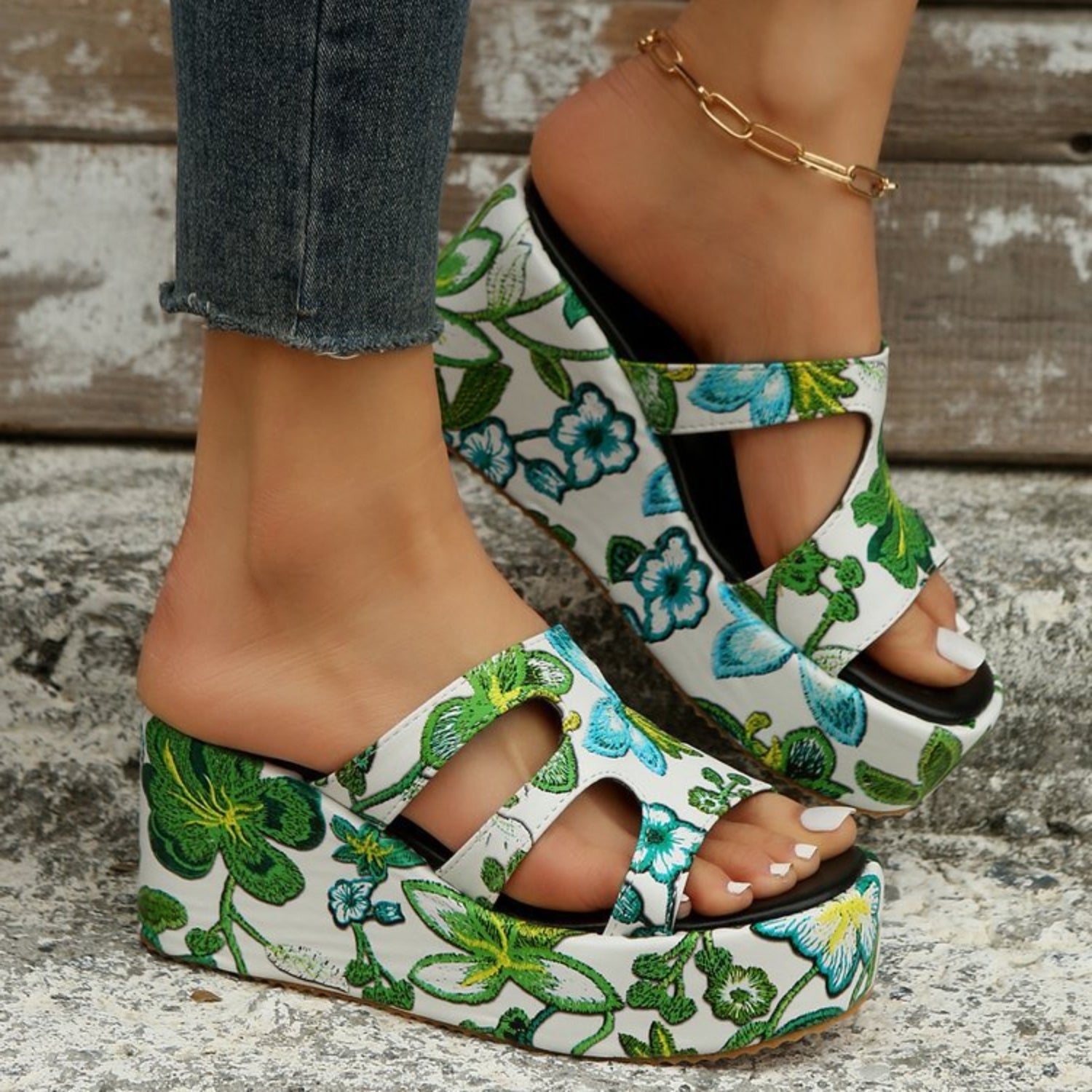 Cutout Floral Peep Toe Sandals