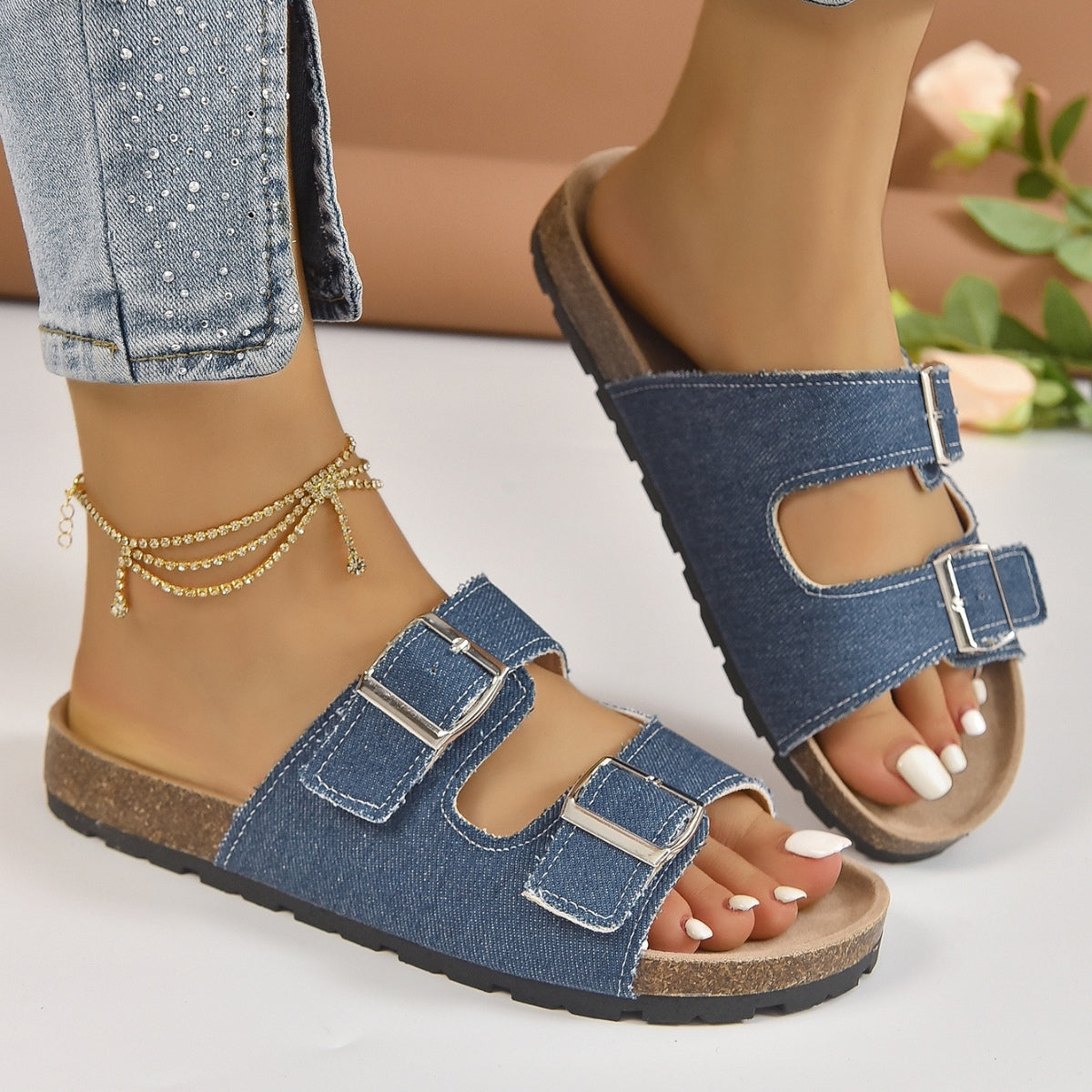 Open Toe Double Buckle Sandals