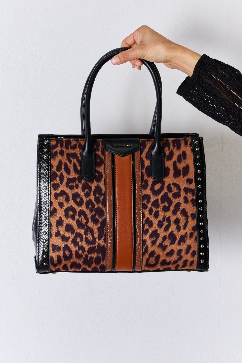 David Jones Leopard Contrast Rivet Handbag