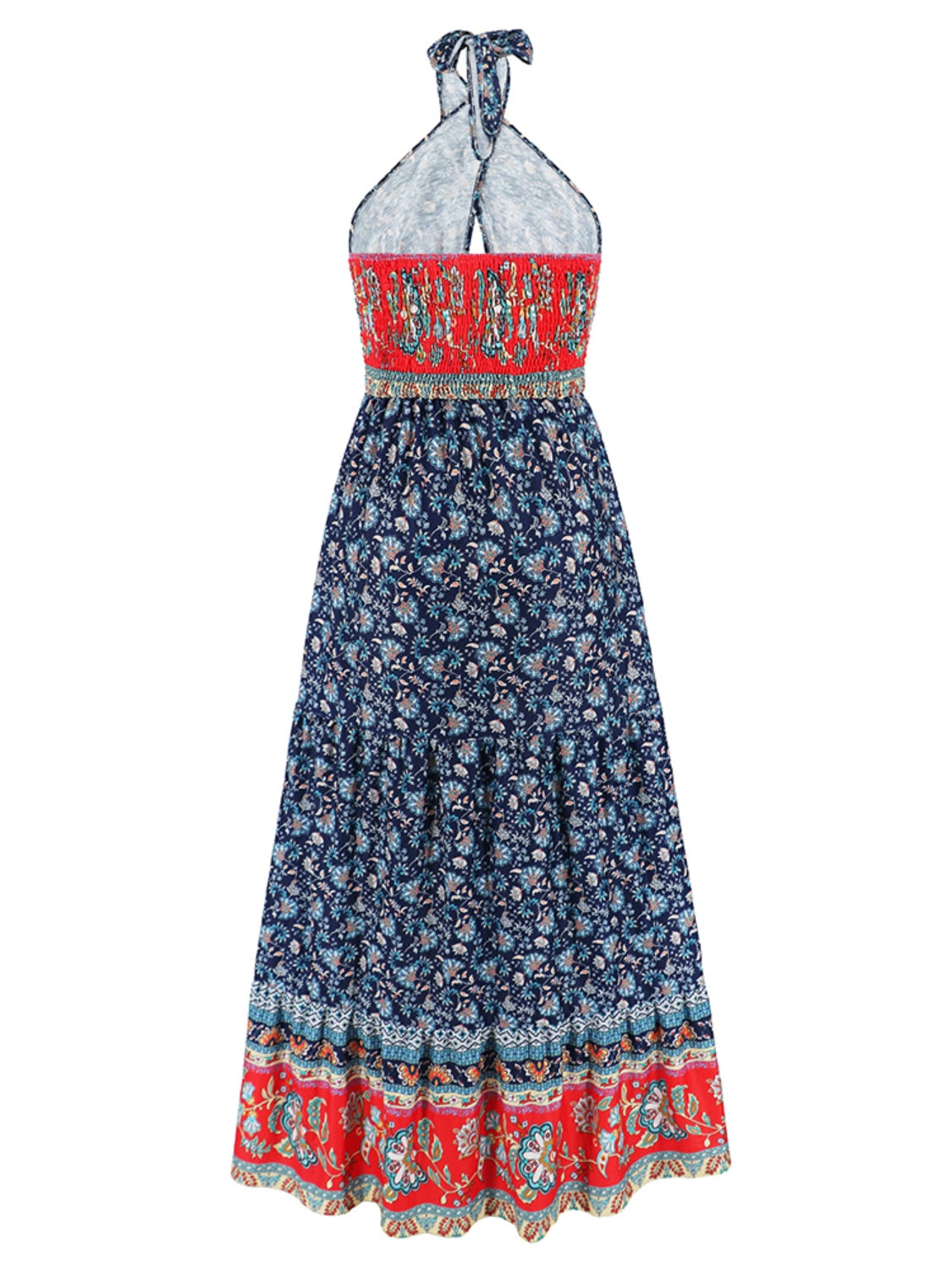 Smocked Printed Halter Neck Dress