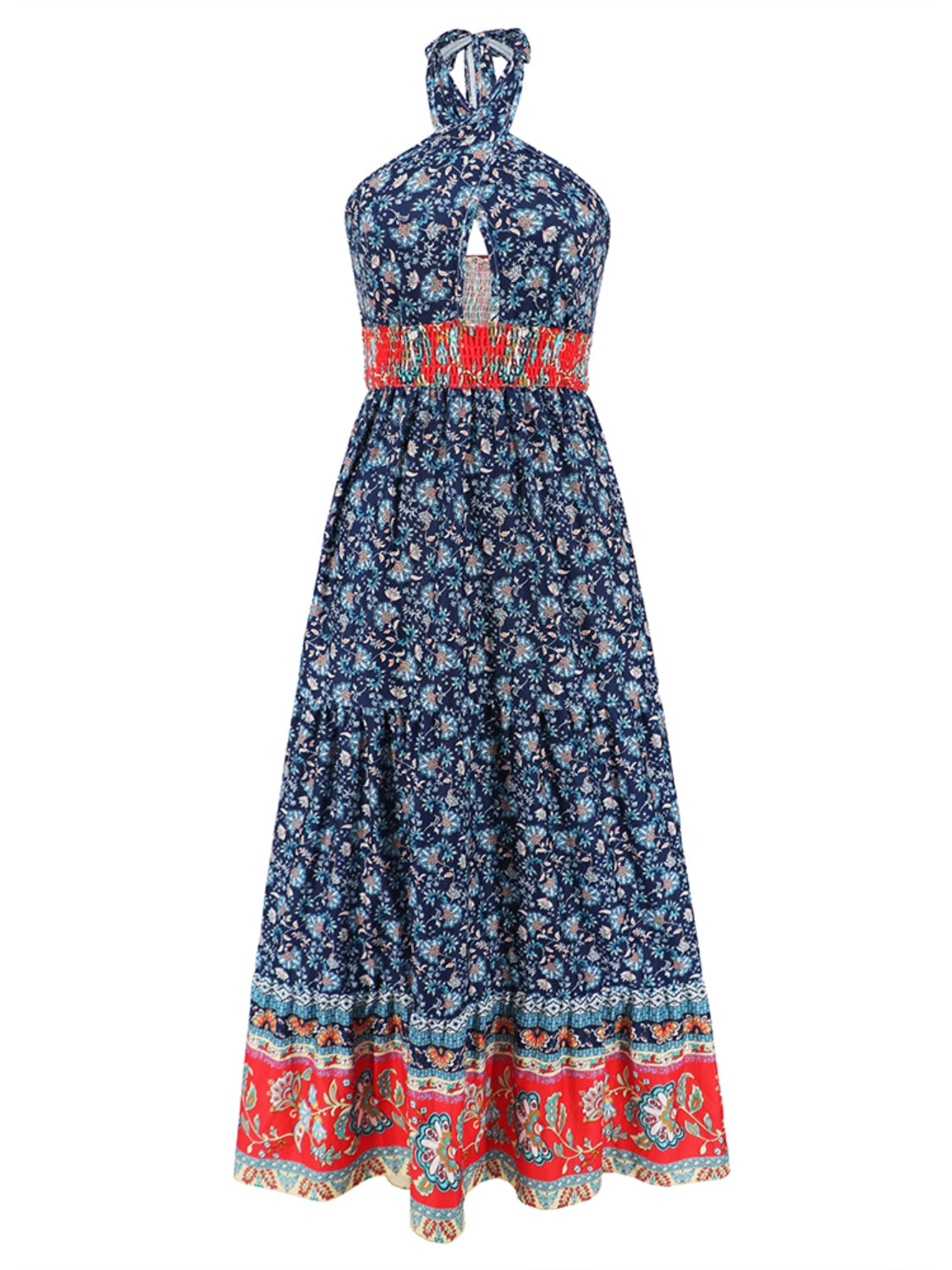 Smocked Printed Halter Neck Dress