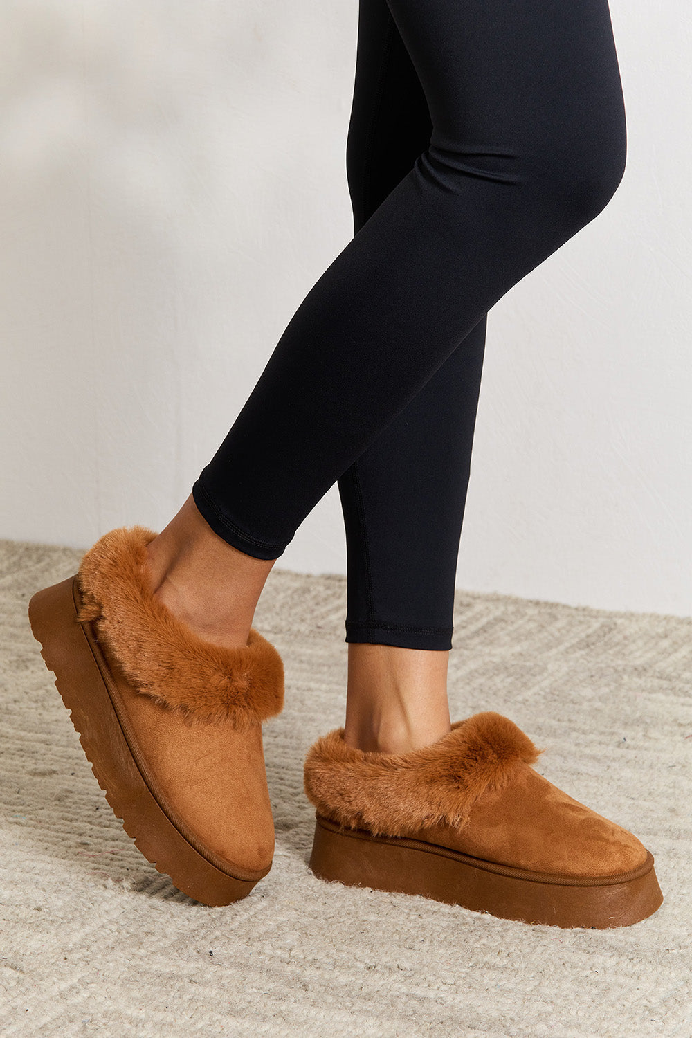 Legend Footwear Furry Chunky Platform Ankle Boots