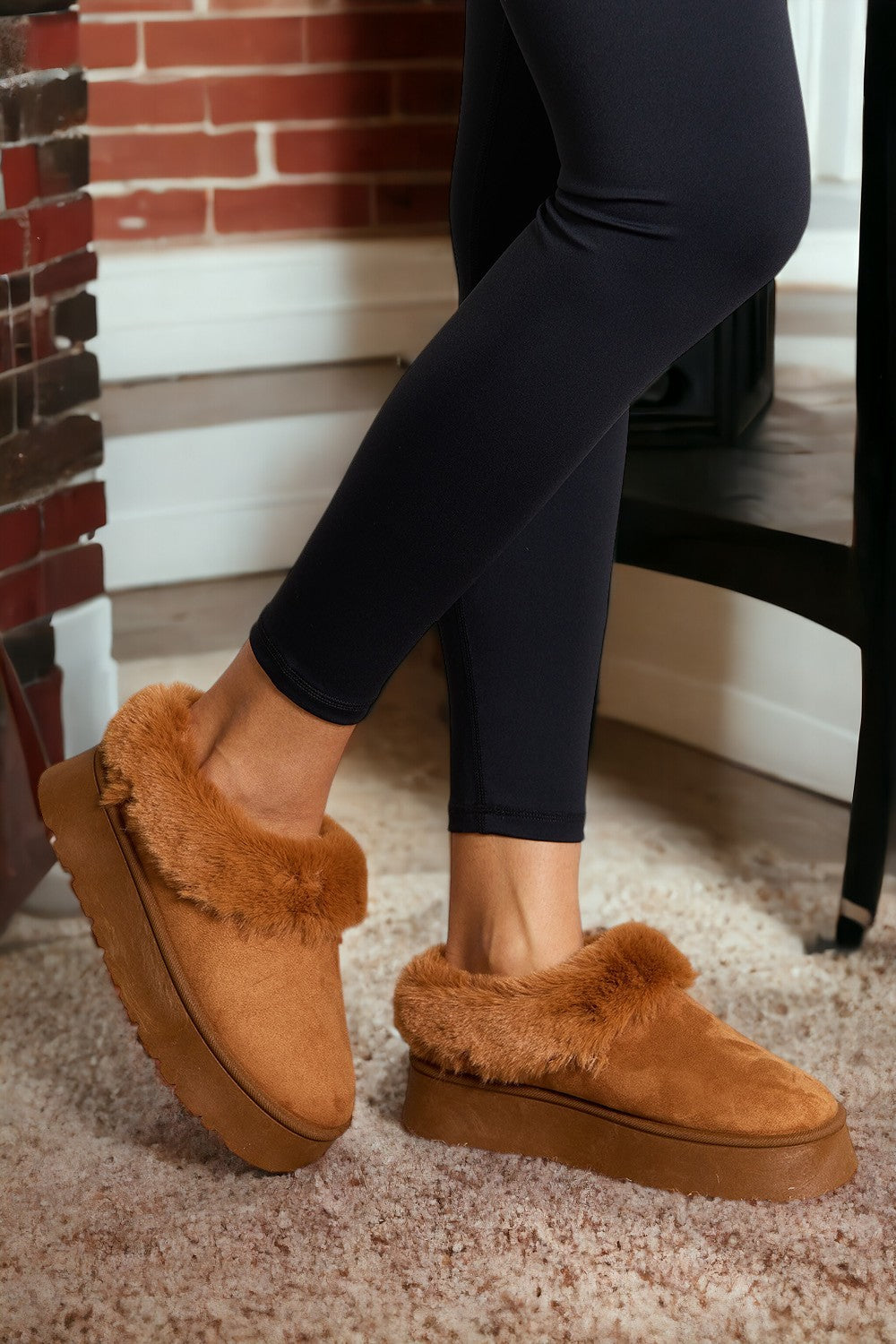 Legend Footwear Furry Chunky Platform Ankle Boots