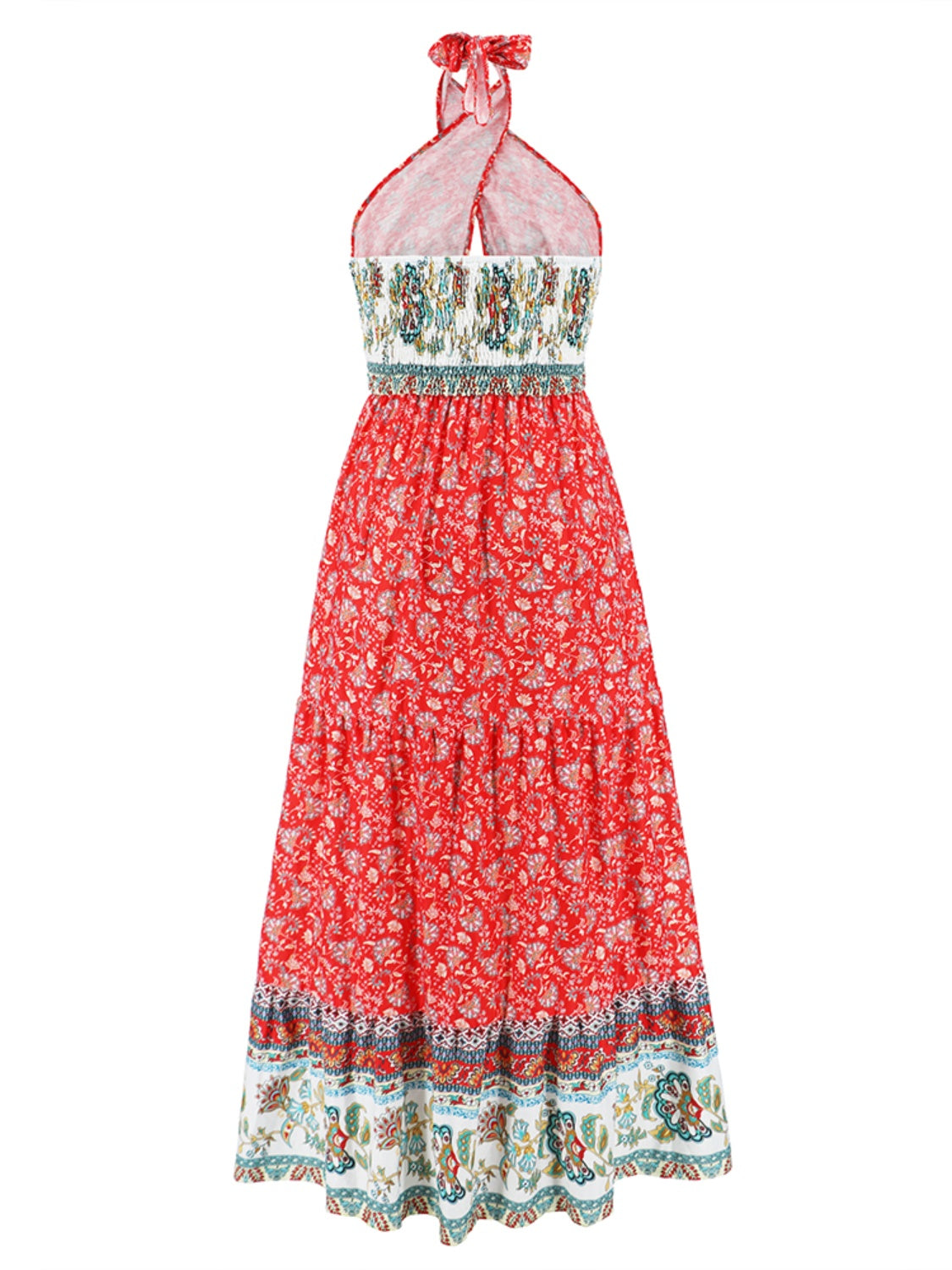 Smocked Printed Halter Neck Dress