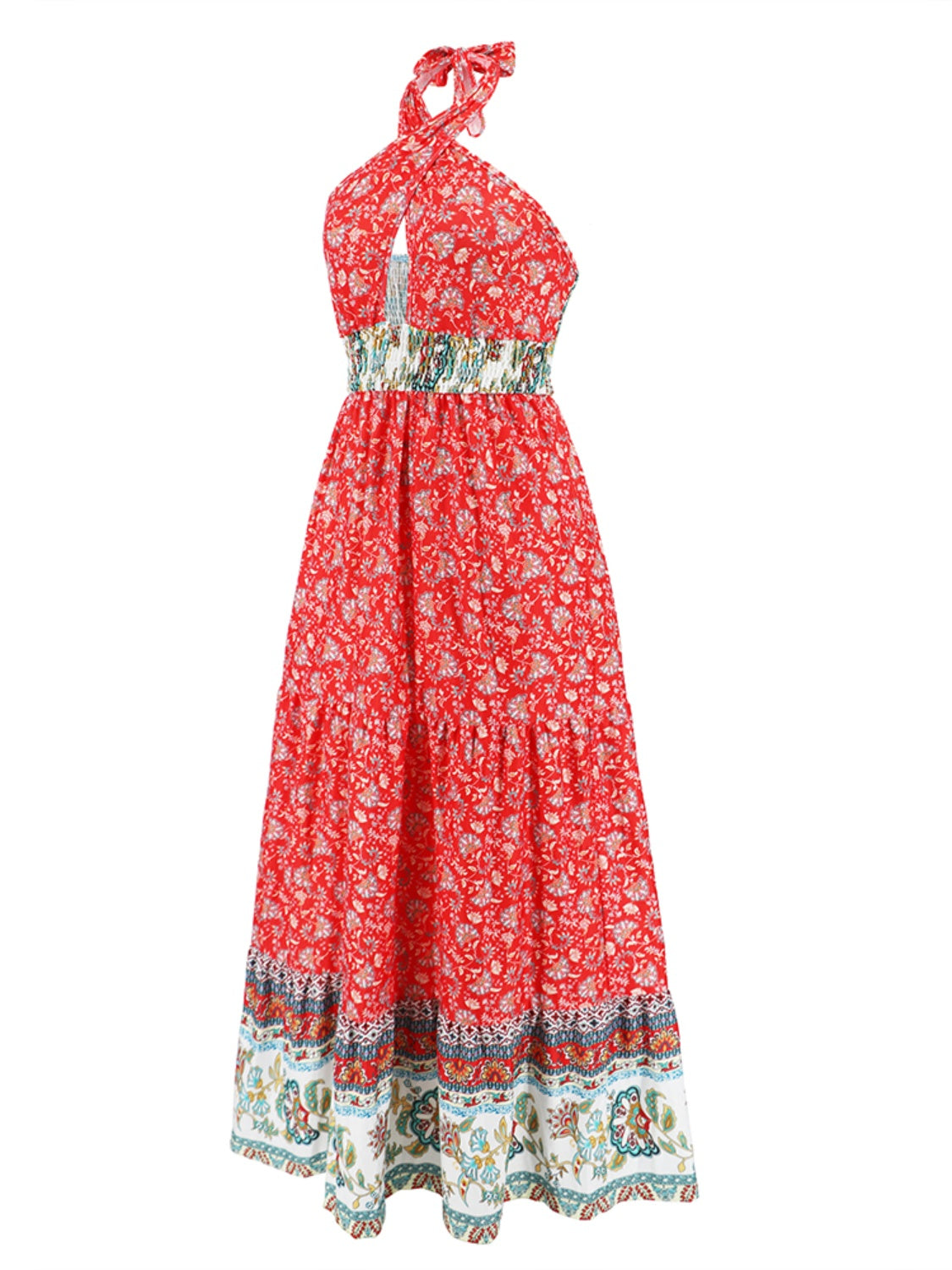 Smocked Printed Halter Neck Dress