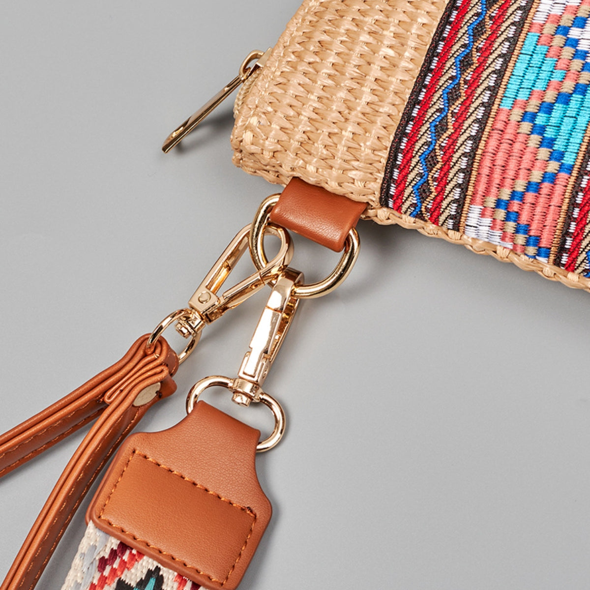 Geometric Straw Weave Crossbody Bag