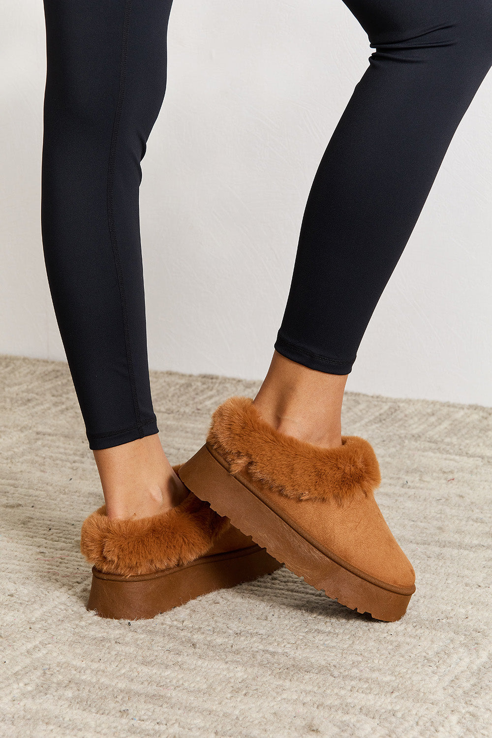 Legend Footwear Furry Chunky Platform Ankle Boots