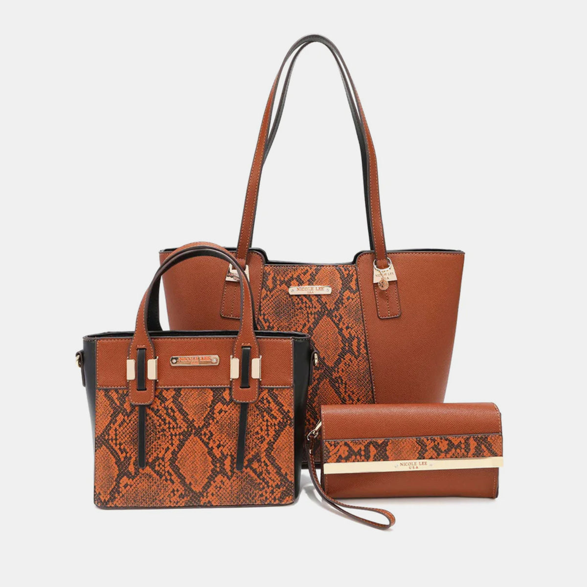 Nicole Lee USA 3-Piece Snake Print Handbag Set