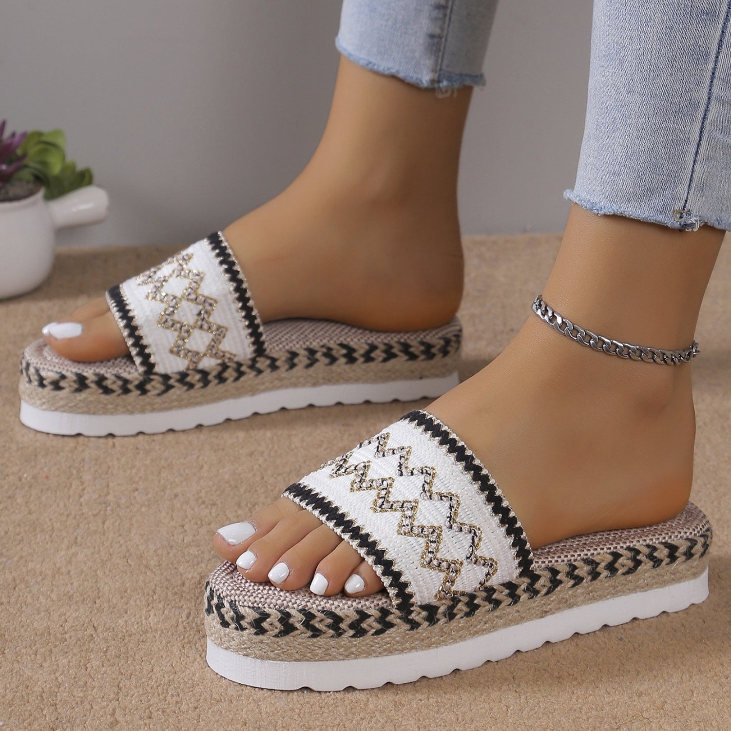 Geometric Weave Platform Sandals